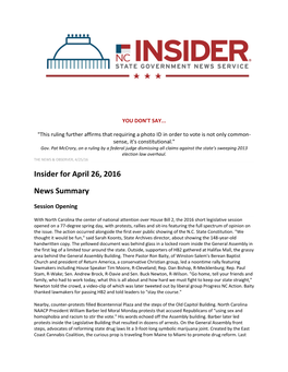 Insider for April 26, 2016 News Summary