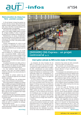 AUT-Infos N°154 - Mai-Juin 2019 X 1 [DOSSIER] CDG Express : Un Projet Controversé