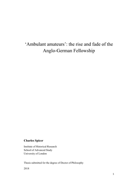 'Ambulant Amateurs': the Rise and Fade of the Anglo-German Fellowship