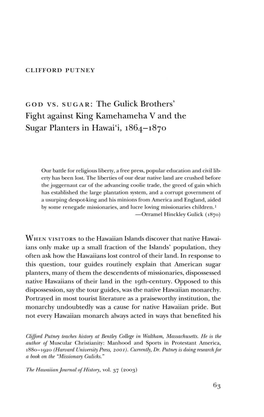 The Gulick Brothers' Fight Against King Kamehameha V and the Sugar Planters in Hawai'i, 1864—1870