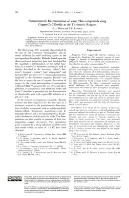 Potentiometrie Determination of Some Thio-Compounds Using Copper (I) Chloride As the Titrimetric Reagent