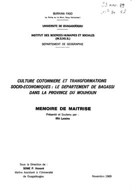 Culture Cotonnière Et Transformations Socio-Économiques : Le