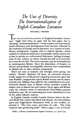 The Uses of Diversity: the Internationalization of English-Canadian Literature