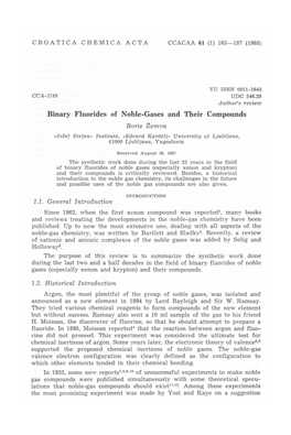 Binary Fluorides of Noble-Gases and Their Compounds Boris Žemva