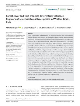 Forest Cover and Fruit Crop Size Differentially Influence Frugivory of Select Rainforest Tree Species in Western Ghats, India