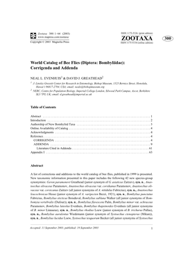 Zootaxa 300: 1–64 (2003) ISSN 1175-5326 (Print Edition) ZOOTAXA 300 Copyright © 2003 Magnolia Press ISSN 1175-5334 (Online Edition)