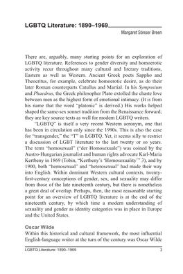 LGBTQ Literature: 1890–1969 Margaret Sönser Breen