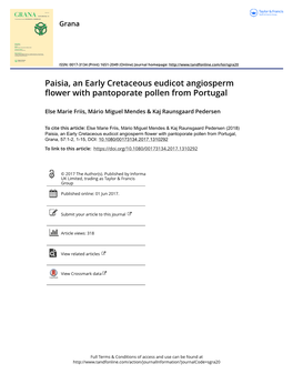 Paisia, an Early Cretaceous Eudicot Angiosperm Flower with Pantoporate Pollen from Portugal