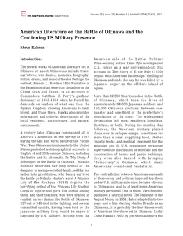 American Literature on the Battle of Okinawa and the Continuing US Military Presence