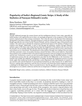 Popularity of India's Regional Comic Strips: a Study of the Stylistics of Narayan Debnath's Works