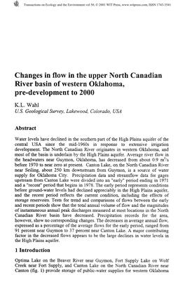 Changes in Flow in the Upper North Canadian River Basin of Western