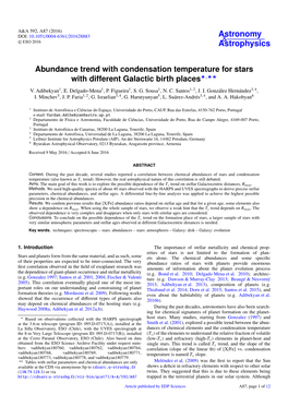 Abundance Trend with Condensation Temperature for Stars with Different Galactic Birth Places?,?? V