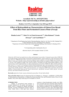 Effect of Hydrocolloid on Characteristics of Gluten Free Bread from Rice Flour and Fermented Cassava Flour (Fercaf)