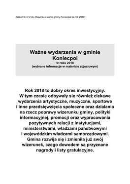 Ważne Wydarzenia W Gminie Koniecpol W Roku 2018 (Wybrane Infromacje W Materiale Zdjęciowym)