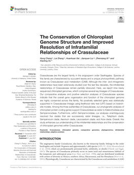 The Conservation of Chloroplast Genome Structure and Improved Resolution of Infrafamilial Relationships of Crassulaceae