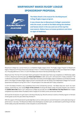 Marymount Makos Rugby League Sponsorship Proposal