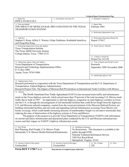 THE IMPACT of MEXICAN RAIL PRIVATIZATION on the TEXAS February 2001 TRANSPORTATION SYSTEM 6