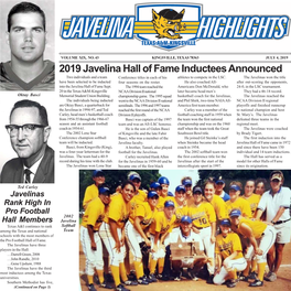 2019 Javelina Hall of Fame Inductees Announced Two Individuals and a Team Conference Titles in Each of His Athletes to Compete in the LSC