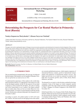 Determining the Prospects for Car Rental Market in Primorsky Krai (Russia)