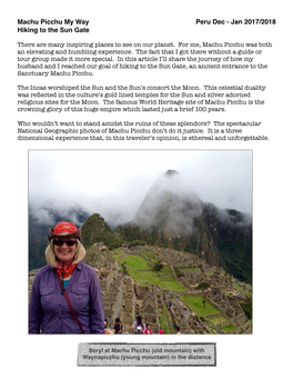 Machu Picchu My Way Hiking to the Sun Gate Peru