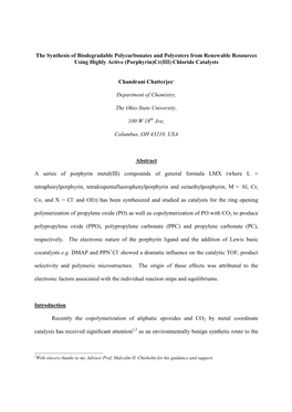 The Synthesis of Biodegradable Polycarbonates and Polyesters from Renewable Resources Using Highly Active (Porphyrin)Cr(III) Chloride Catalysts