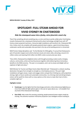 FULL STEAM AHEAD for VIVID SYDNEY in CHATSWOOD Ride the Steampunk Wave Into a Funky, Retro-Futuristic Smart City