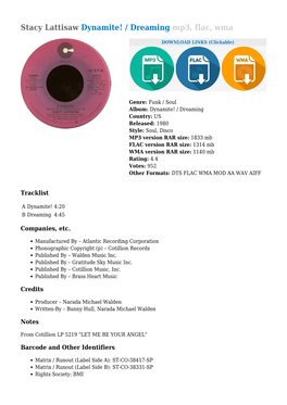 Stacy Lattisaw Dynamite! / Dreaming Mp3, Flac, Wma