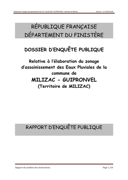 Élaboration Zonage D'assainissement Des E.P. De MILIZAC-GUIPRONVEL