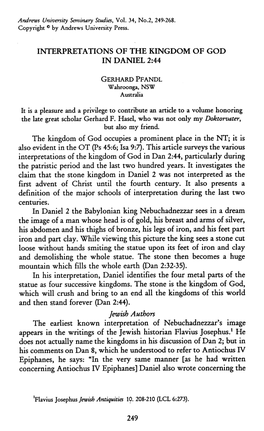 Interpretations of the Kingdom of God in Daniel 2:44