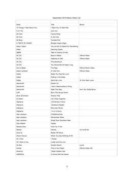 September 2018 Music Video List-1