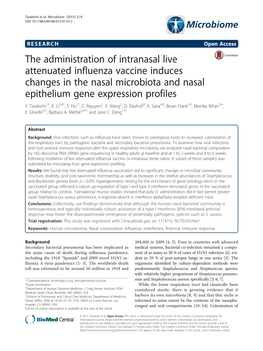 The Administration of Intranasal Live Attenuated Influenza Vaccine Induces Changes in the Nasal Microbiota and Nasal Epithelium Gene Expression Profiles Y