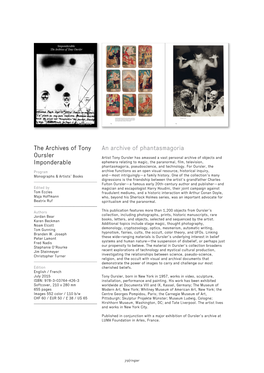 The Archives of Tony Oursler Imponderable An