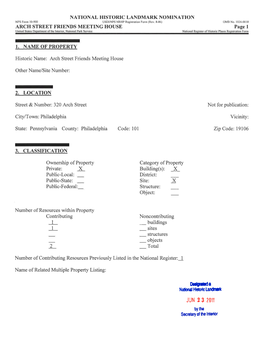 ARCH STREET FRIENDS MEETING HOUSE Page 2 United States Department of the Interior, National Park Service National Register of Historic Places Registration Form