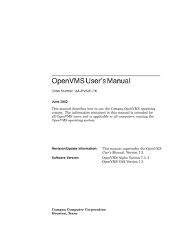 Openvms User's Manual