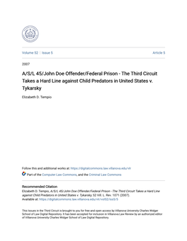 A/S/L 45/John Doe Offender/Federal Prison - the Third Circuit Takes a Hard Line Against Child Predators in United States V