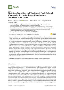 Nutrition Transition and Traditional Food Cultural Changes in Sri Lanka During Colonization and Post-Colonization