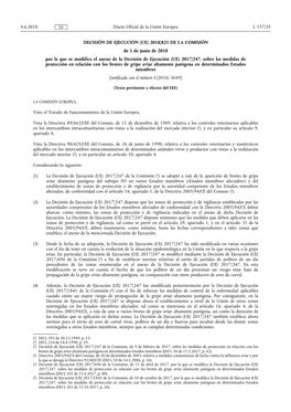 (UE) 2018/821 DE LA COMISIÓN De 1 De Junio De 2018 Por La Que Se Modifica El Anexo De La Decisión De E