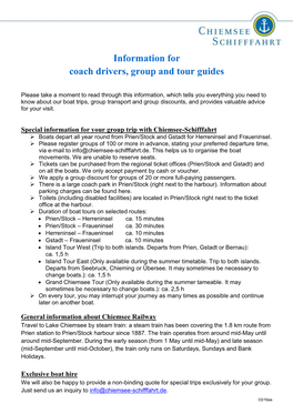 Information for Coach Drivers, Group and Tour Guides