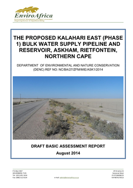 The Proposed Kalahari East (Phase 1) Bulk Water Supply Pipeline and Reservoir, Askham, Rietfontein, Northern Cape