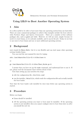 Using LILO to Boot Another Operating System 1 Aim 2 Background 3 Procedure