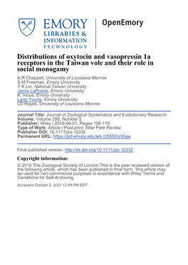 Distributions of Oxytocin and Vasopressin 1A