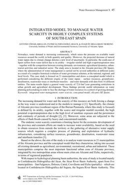 Integrated Model to Manage Water Scarcity in Highly Complex Systems of South-East Spain