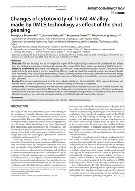 Changes of Cytotoxicity of Ti-6Al-4V Alloy Made by DMLS Technology As Effect of the Shot Peening