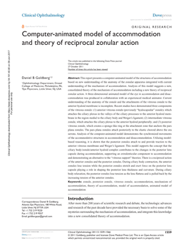 Computer-Animated Model of Accommodation and Theory of Reciprocal Zonular Action