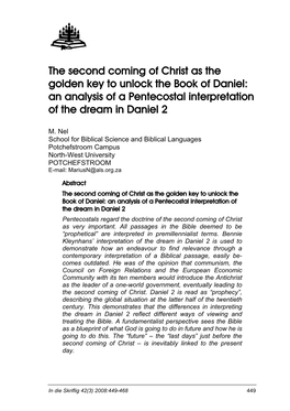 The Second Coming of Christ As the Golden Key to Unlock the Book of Daniel: an Analysis of a Pentecostal Interpretation of the Dream in Daniel 2