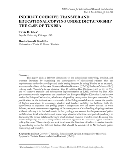 Indirect Coercive Transfer and Educational Copying Under Dictatorship: the Case of Tunisia