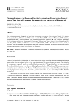 Zootaxa,Taxonomic Changes in the Emerald Moths (Lepidoptera