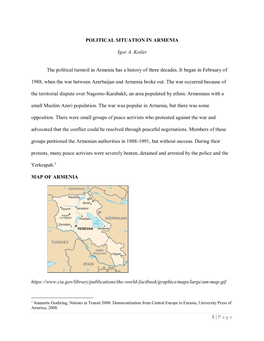 1 | Page POLITICAL SITUATION in ARMENIA Igor A. Kotler The