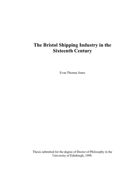 The Bristol Shipping Industry in the Sixteenth Century