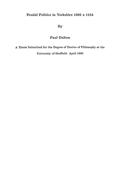 Feudal Politics in Yorkshire 1066 X 1154 by Paul Dalton